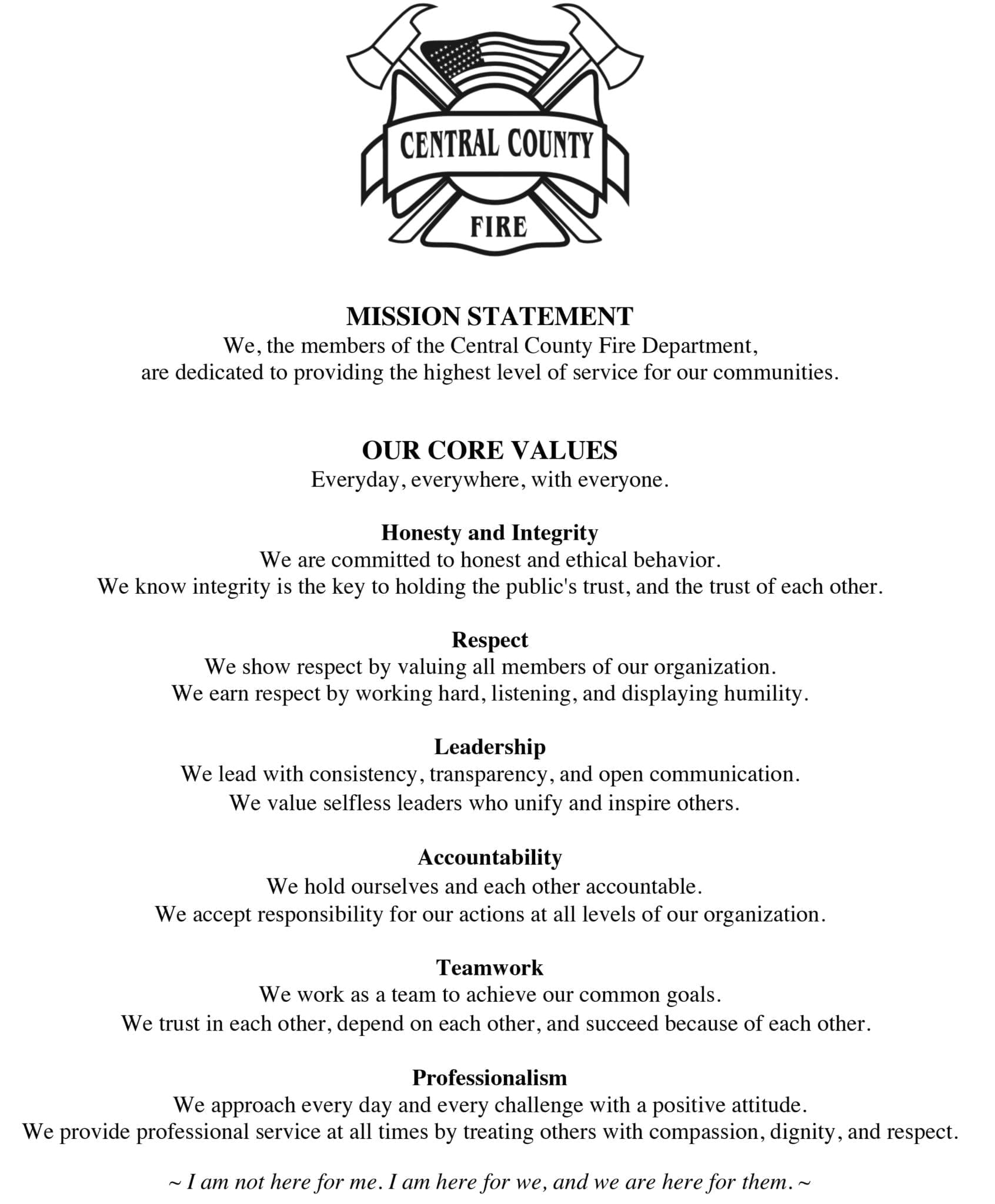 Our Mission & Core Values Central County Fire Department